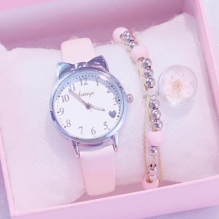 Coffret Montre enfant fille quartz rose , Coffret Cadeau Bracelet