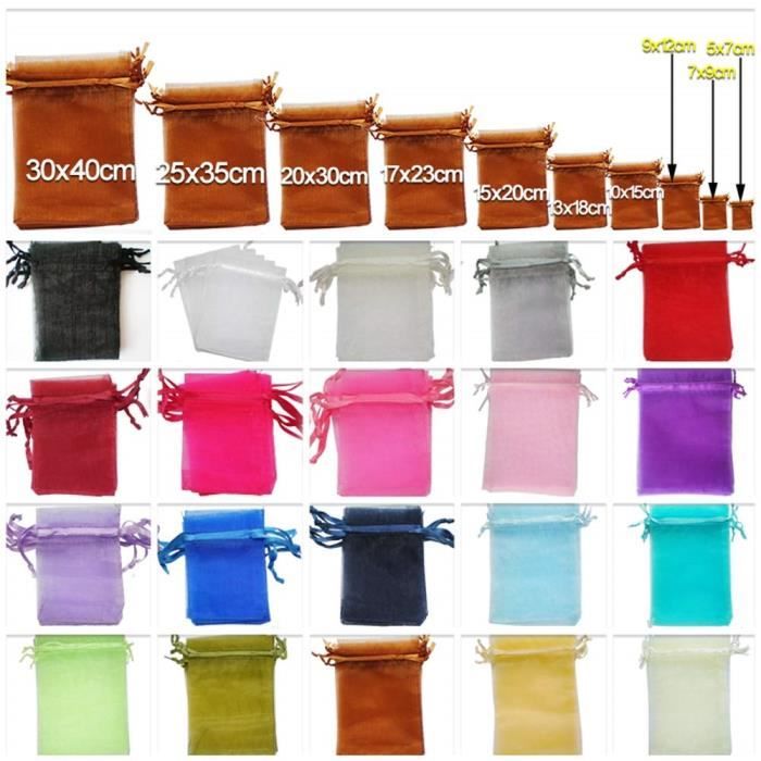 TtS 100 Pièces (Chocolat) Sachets Pochettes Sac Organza Cadeau Luxueux Poche Bijoux Mariage - 9x12cm#25721