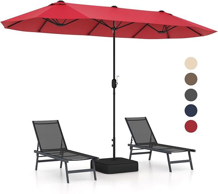 GOPLUS  400x200 CM Parasol de Balcon avec Support Parasol de Jardin avec Manivelle Parasol de March&eacute; pour 6-8 Personnes Rouge 