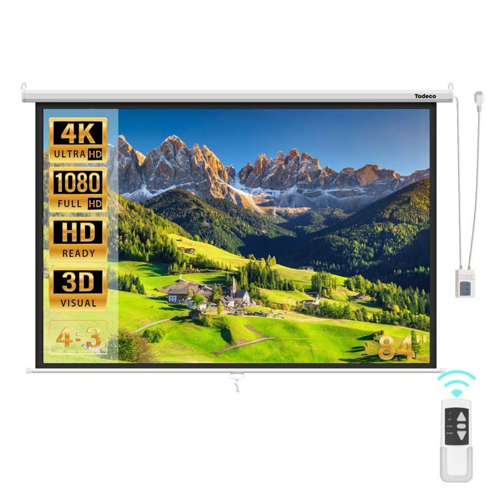Écran De Projection HOMCOM 84 Pouces 4:3 – Toile 4K HD 160° Fixation Murale Ou Plafond Pour Home Cinéma