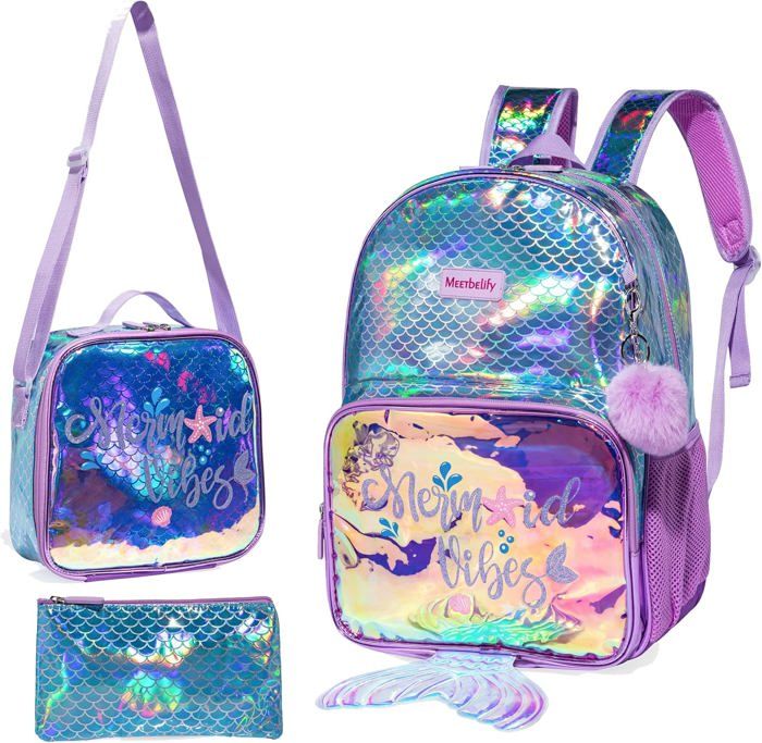 Cartable Fille Primaire Aamytike - Ensemble Sac à Dos + Sac Repas + Trousse, Imperméable 600D