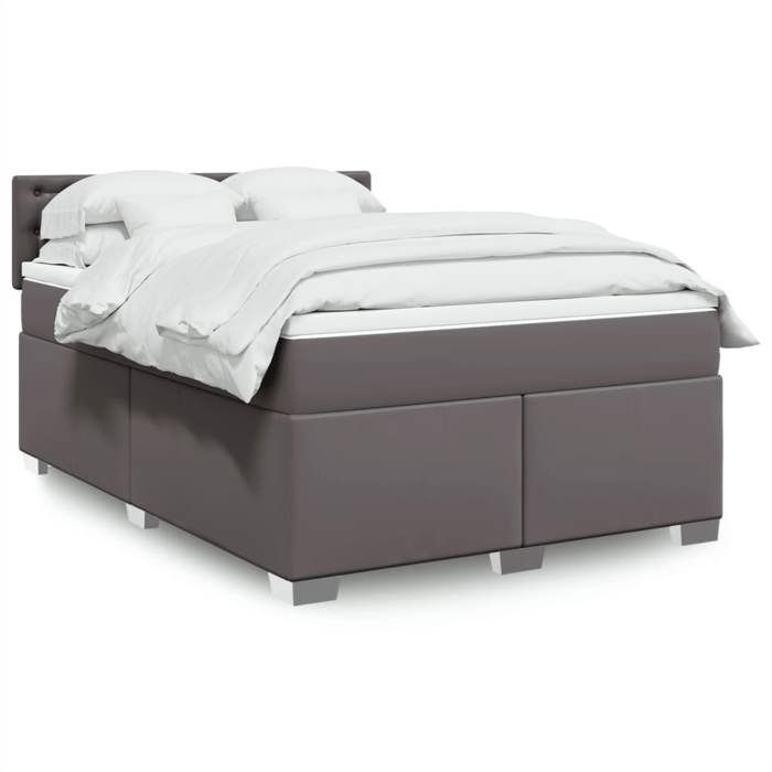 vidaXL Sommier à lattes de lit avec matelas Gris 140x190 cm Similicuir lit lit à plate-forme lit à panneaux meuble de 3286122
