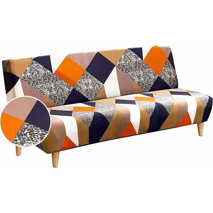 Housse Clic Clac Housse De Canapé Housse De Canapé Extensible Elastique Housse Canape Lit Impression(Orange Et Noir?Taille Unique)