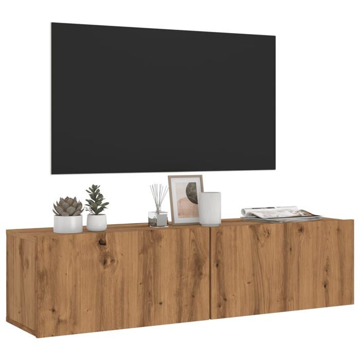 vidaXL Meuble TV mural chêne artisanal 120x30x30 cm bois dingénierie support TV armoire média console TV meuble HiFi 856021