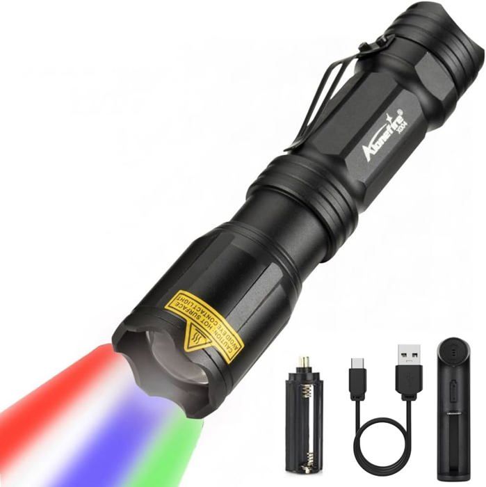 Lampe Torche LED Alonefire X37 - 4 Couleurs (blanc, Bleu, Vert, Rouge) - 1000 Lumens
