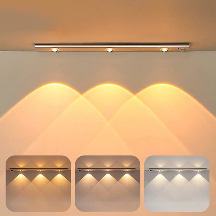 40CM Lampe Led 4 Modes Lampe de Placard avec Détecteur de Mouvement Rechargeable USB 6000K avec Température de Couleur Réglable