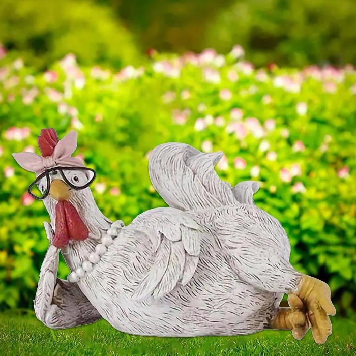 Poule Décorative Jardin Résine 28cm Noir - Statue Drôle Pour Extérieur Et Balcon
