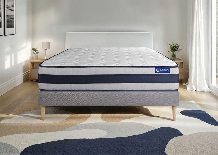 Ensemble Matelas Sommier 140x220 cm - Actilatex Ergo - Sommier Kit Gris