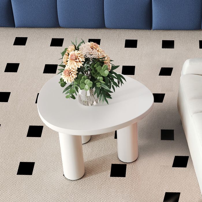 Table Basse Salon Ronde Blanche Crème - Ensemble 2 Tables (70 Cm + 50 Cm) - Style Minimaliste, Plateau Bois, Piètement Métal - 2