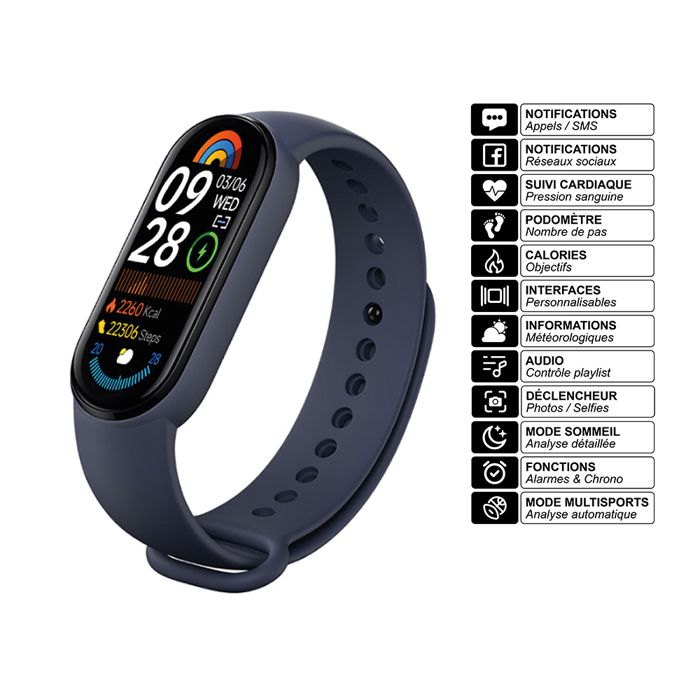 Montre Connectée Stepfly - 42mm, Noir, Suivi Santé, étanche IP67 - Android/iOS