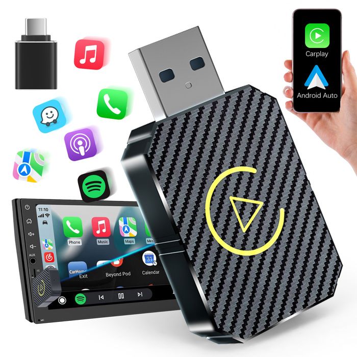 Adaptateur Carplay 2 En 1 DUPELEC Adaptateur Carplay Sans Fil, 2 En 1 Wireless Android Auto Sans Fil Voiture
