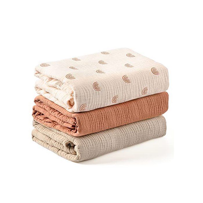 Ensemble de trois couvertures pour bébé en mousselinecouverture demmaillotage pour nouveau-Arc-en-ciel+Rouge+marron clair-1.2*1.2m