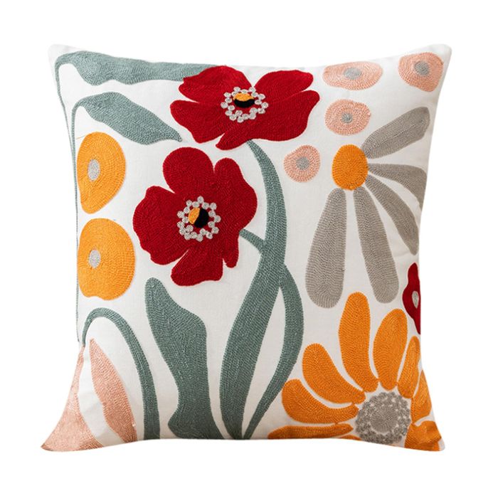 Fleurs Housse Coussin 45x45 Housse de Coussin Brodé Taie Oreiller pour Décor de Maison Salon Canapé Motif chrysanthème Hibiscus