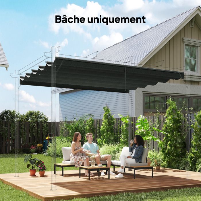 Pergola toile de toit tonnelle rétractable de 3 x 3m gris
