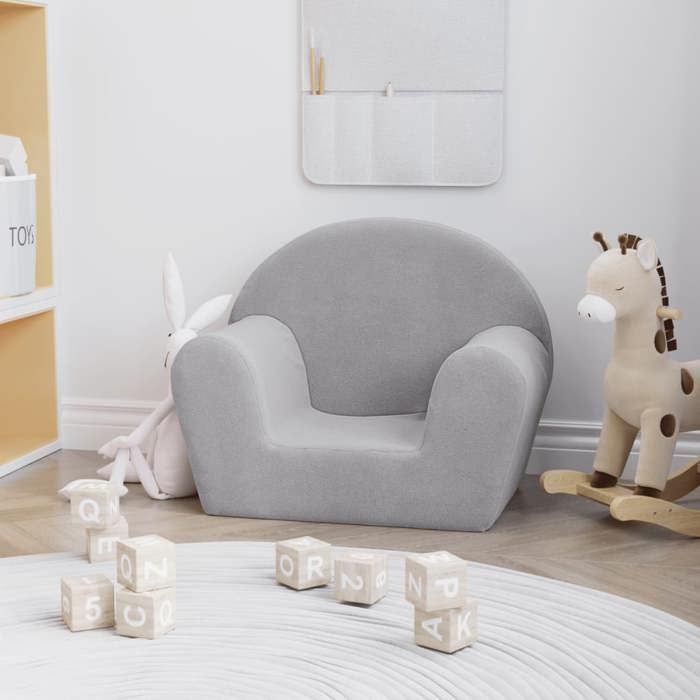 Canapé pour enfants - vidaXL - Gris clair - Peluche douce - 57x34x45 cm - Housse amovible - Mousse épaisse