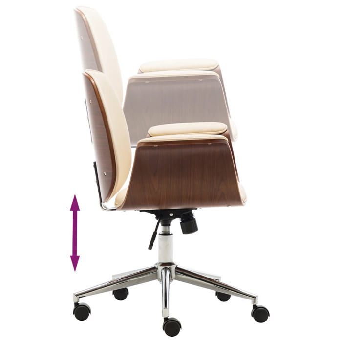 Sale 2026 Fauteuil de bureau - Pour 1 personne - Crème Bois courbé et similicuir - 69x56x(80 - 88) cm DD354