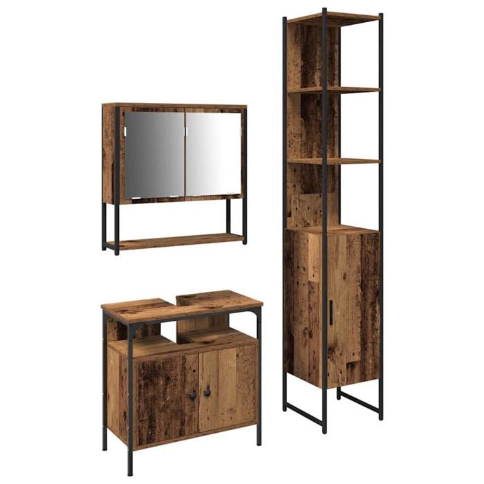 Meuble sous lavabo rustique - vidaXL - Vieux Bois - 48.3 kg - 33x33x185.5 cm - Bois dingénierie - 3 portes