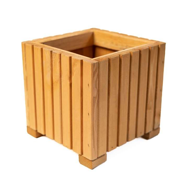 Jardinière en bois - BOGATECO - 25x25x25 cm - Carré - Insert plastique étanche amovible - Brun clair