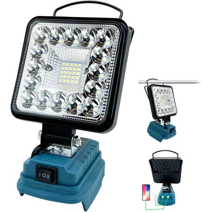 Lampe sans fil pour batterie Makita 18V lampe de travail LED 48W 4800LM projecteur lampe de chantier portable avec 2 ports USB