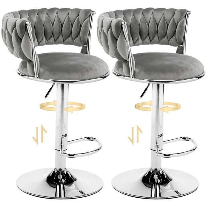 Tabourets de bar Lot de 2 Velours Hauteur Réglable gris foncé