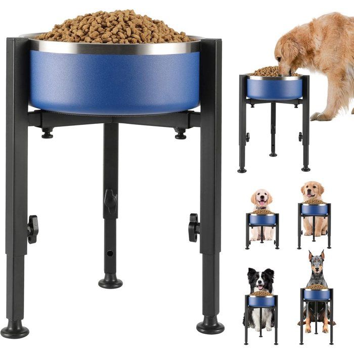 Support métal réglable pour gamelle chien - Distributeur croquettes surélevé - Adapté toutes tailles de chiens - Noir