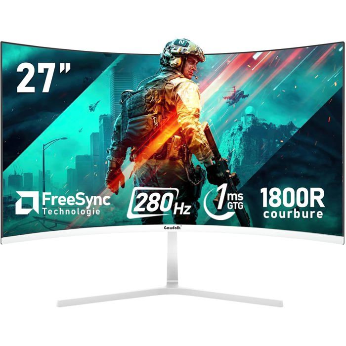 Moniteur PC incurvé Gawfolk 27 pouces 280Hz 1ms FHD 1800R