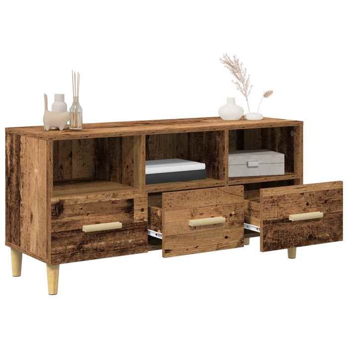 Cabinet TV - Marron - Meuble TV pour Télévision - 1 PC - Bois ancien 102x35 5x50 cm Bois dingénierie T596