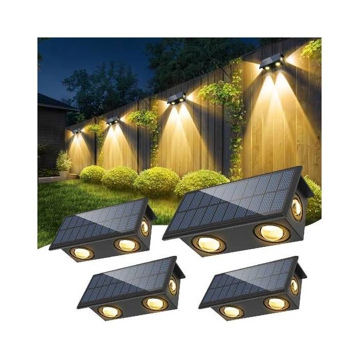 Applique Murale Solaire 4pcs - 4 LED Extérieur Étanche Éclairage Jardin Terrasse Mur