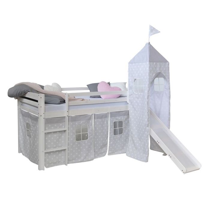 Lit mi-hauteur - HOMESTYLE4U - 2774 - 90x200 - Tour et toboggan modulable - Sommier et matelas inclus - Protection antichute