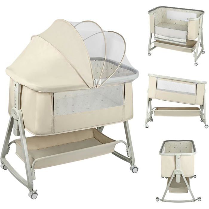 Berceau Cododo 3 en 1 Pliable 0-36 Mois 20 kg Max Inclinaison 4 Hauteurs Réglables Système Coulissant Matelas Confort Grand Panier 5