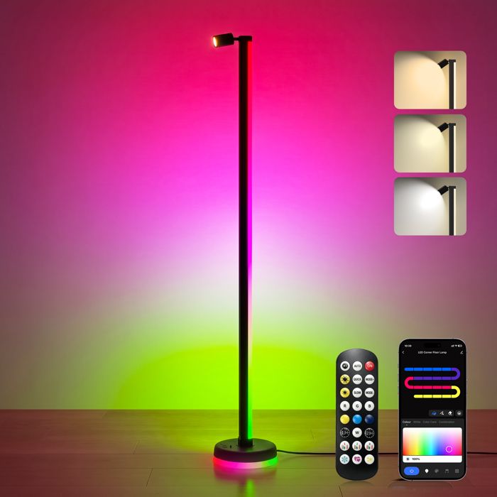 Glasvilla Lampadaire LED Multicolore Sync Musique App Télécommande Luminosité Hauteur Réglable Minuterie Salon Chambre Lineora-02