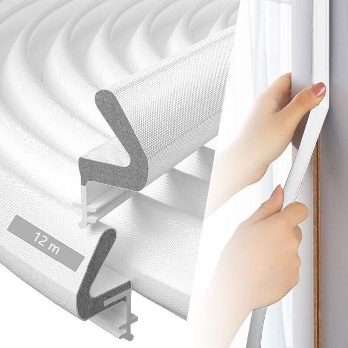 12 m Joint détanchéité porte fenêtre – Bande de caoutchouc V élastique – Isolation thermique et acoustique – Blanc