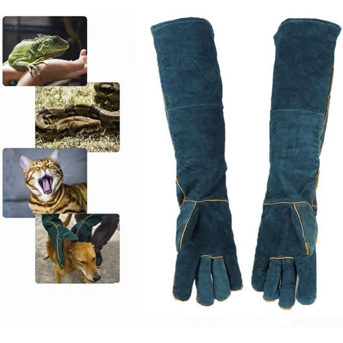 2pcs gants de protection– en cuir épais 60 cm – anti-morsure et anti-griffes – pour animaux soudage et jardinage