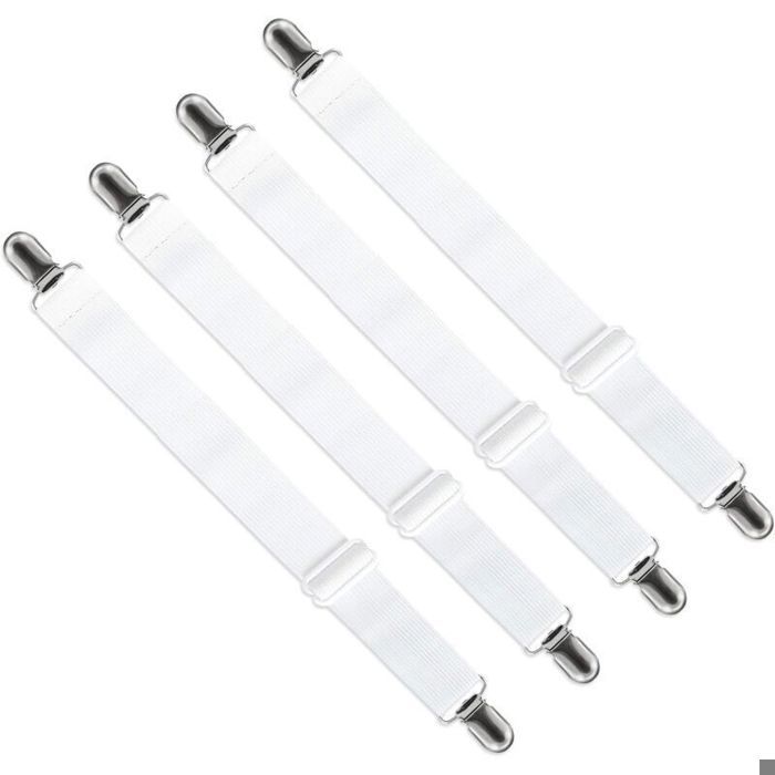 4pcs Tendeurs drap – Réglable 65-200cm – Anti-plis – pour lit canapé housse repassage – Blanc