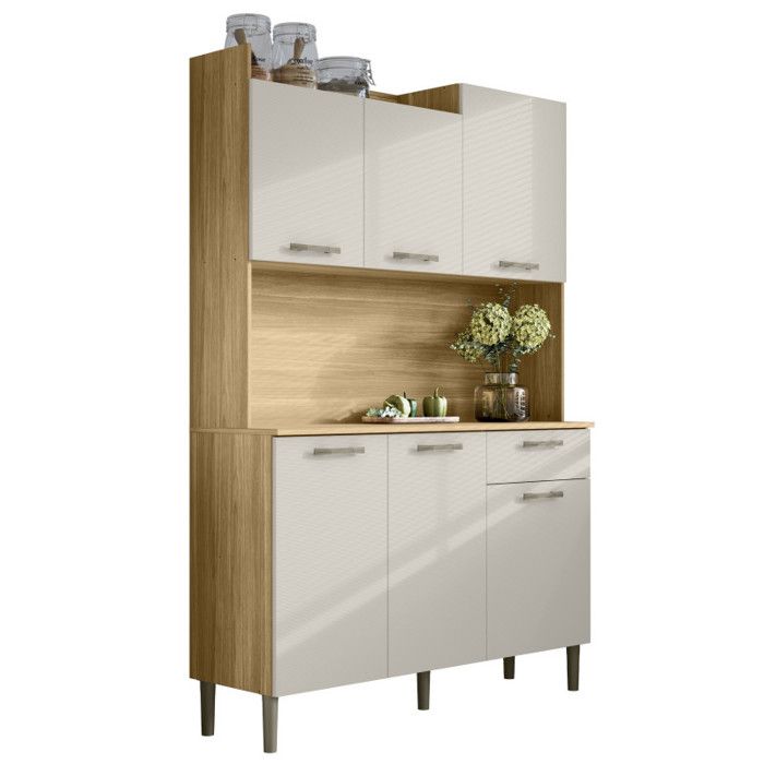 Buffet de Cuisine 6 Portes 1 Tiroir 8 Niches Chêne et Beige L 121.5 H 176 P 36.3 cm - L 121.5 x l 36.3 x H 176 cm Buffet de Cuisine 6 Portes 1 Tiroir 8 Niches Chêne et Beige L 121.5 H 176 P 36.3 cm - L 121.5 x l 36.3 x H 176 cm