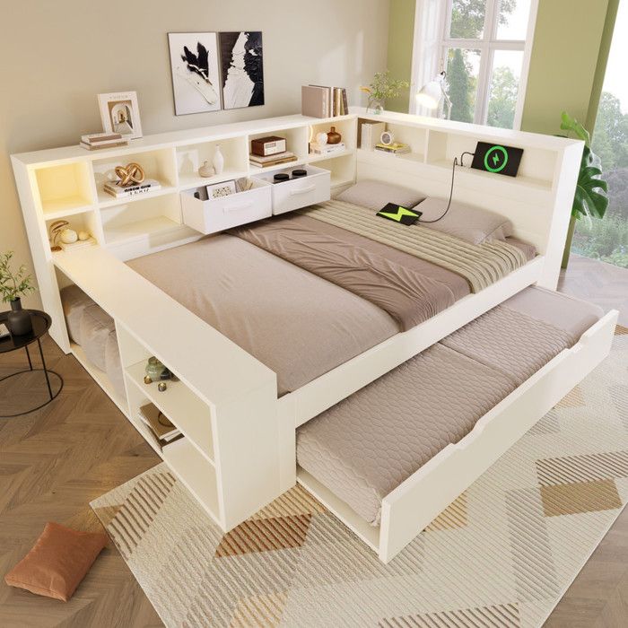 Bladez - Lit coffre 140x200 cm - Lit enfant avec sommier rabattable - Lit coffre avec port USB-C - Lit combiné - Blanc