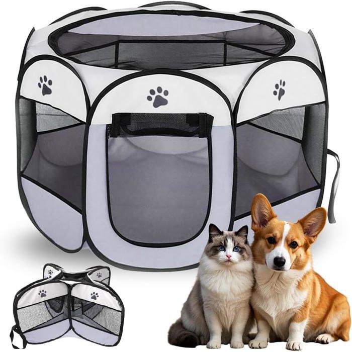 Parc de jeu pliable et portable - 74 x 74 x 43 cm couleur grise - Pour chiots chats et lapins