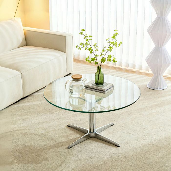 COVREO Plateau de table rond 91 5 cm en verre trempé transparent épaisseur 0 72 cm sans pieds