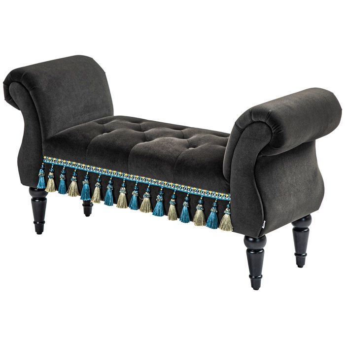 Banquette rembourrée 117x40x58cm gris foncé design vintage élégant garnissage épais avec tissu doux