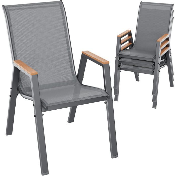Lot de 4 chaises de jardin empilables-Avec accoudoirs-Pour jardins cours balcons restaurants-Charge maximale:150 kg-Gris