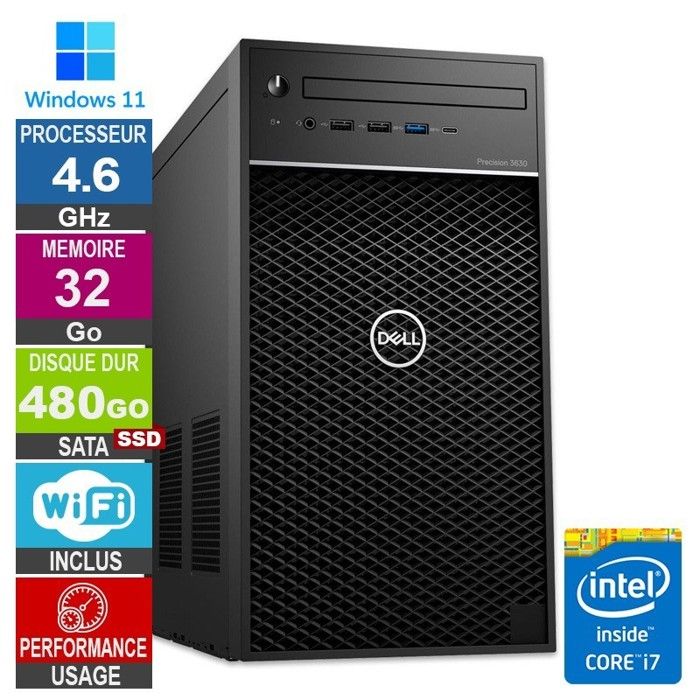 Precision 3630 i7 8700 4.60GHz 480Go SSD Wifi W11 Très bon état - vue 2