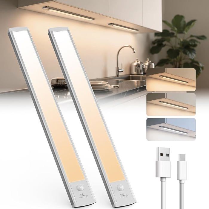 Lampe de Pcard 40cm Lumière Détecteur de Mouvement USB C Écirage LED Rechargeable Lampe 3000/4000/6500k 40CM* ECLAIRAGE DE MEUBLE
