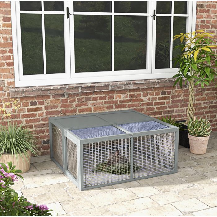 SENVIRO Clapier pliable pour lapins nains 110 x 105 x 50 cm bois de sapin gris