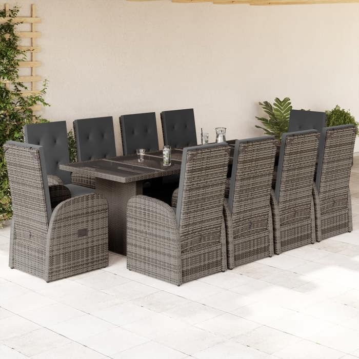 Maison Exclusive - Ensemble à manger de jardin 11pcs avec coussins gris poly rotin