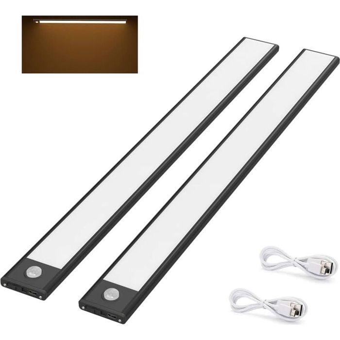 Lampe de placard sans fil 40cm – 73 LED 170LM – Rechargeable USB – Détecteur de mouvement – 3 modes déclairage – Blanc ch