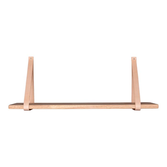 CASONA - Etagère Murale 120x20cm Hévéa Naturel et Cuir