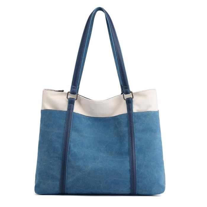 sac à bandoulière, sac pour ordinateur portable sac à main sac en toile pour femme (bleu)
