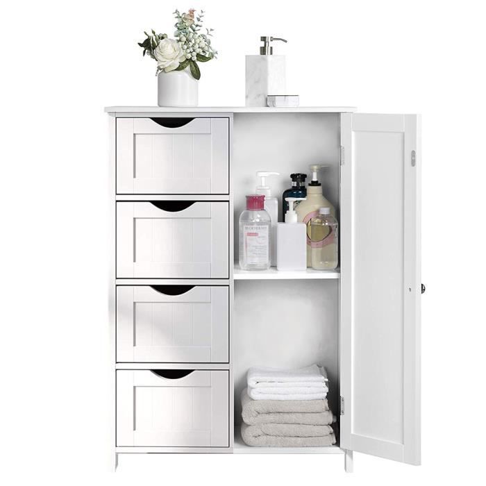 Commode armoire de rangement bain armoire avec tiroirs bahut bois blanc 