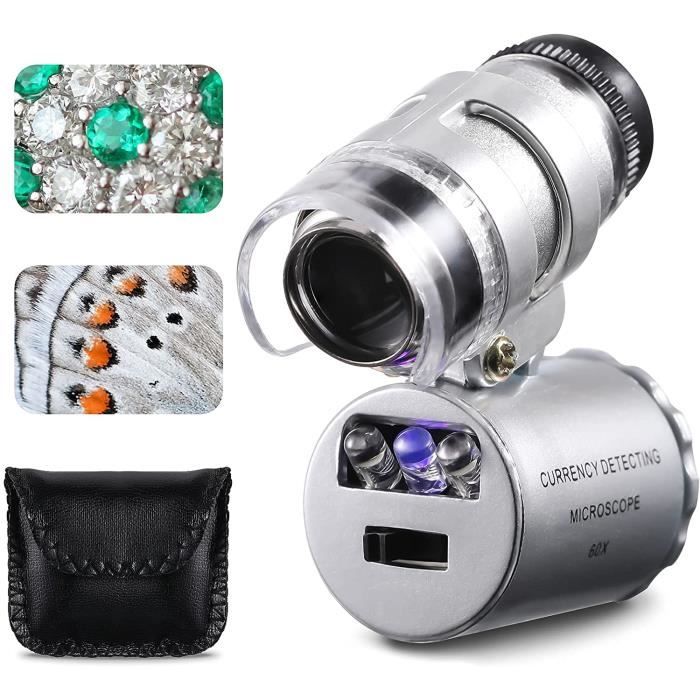 60X loupe poche mini microscope de poche loupe UV détecteur de monnaie bijoutier loupe avec la lumière LED[704]