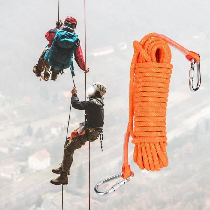 équipement Escalade Professionnel Corde Escalade 10m Leikurvo - Diamètre 8mm - Résistance 1500kg - Avec 2 Mousquetons Corde Escalade Extérieur